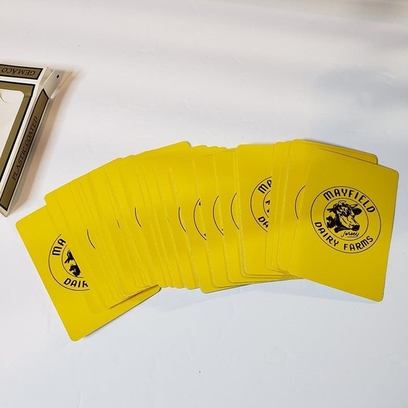 Vintage Gemaco Bridge Mayfield Dairy Farms Yellow Playing Cards Advertising - Picture 4 of 7